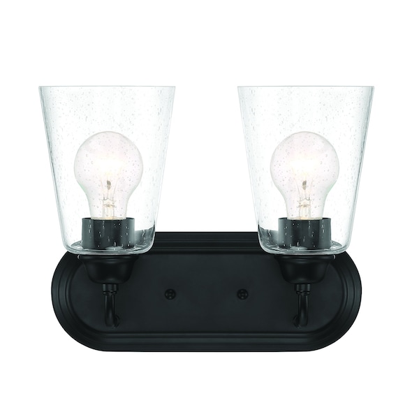 Designers Fountain Zane 12.5in 2-Light Matte Black Industrial Indoor Vanity Light with Clear Seedy Glass Shades D241M-2B-MB - main